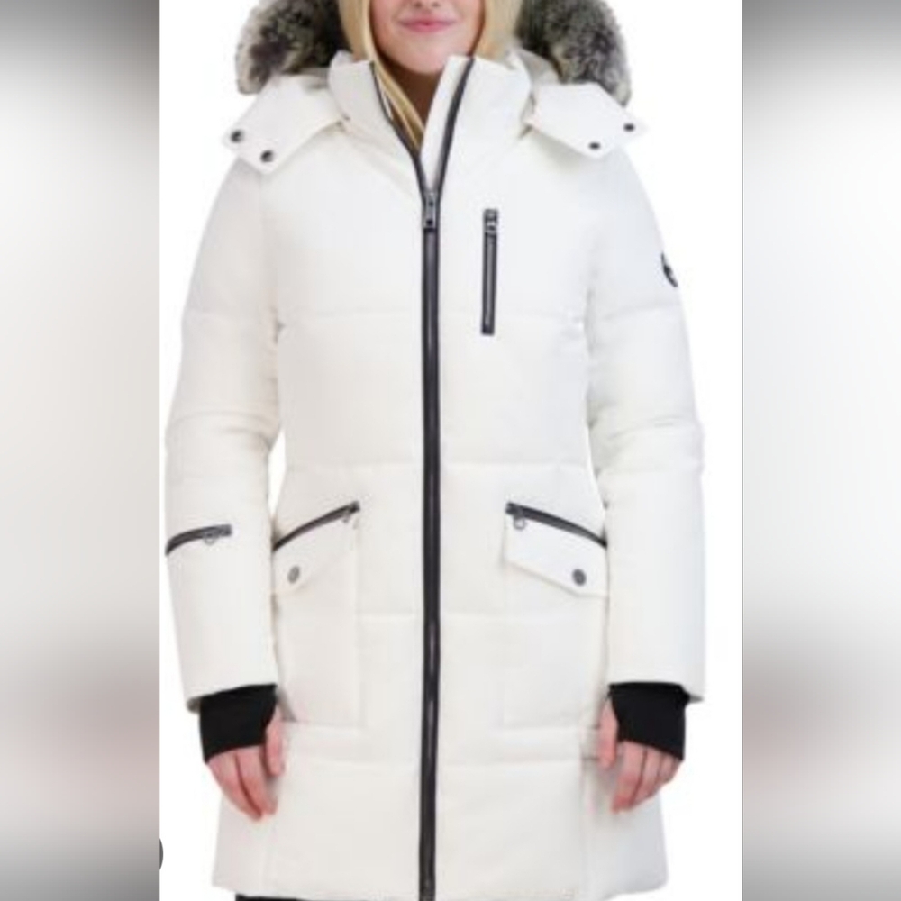 NWOT Nautica Women's White Puffer Jacket with Detachable Fur Hood Size S